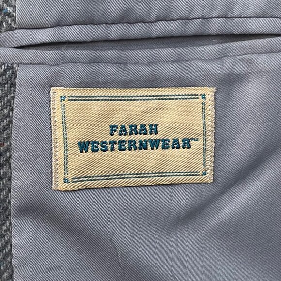 Farah Westernwear Mens Gray Herringbone 100% Wool  Sportcoat Jacket 46L - Read - Picture 13 of 15